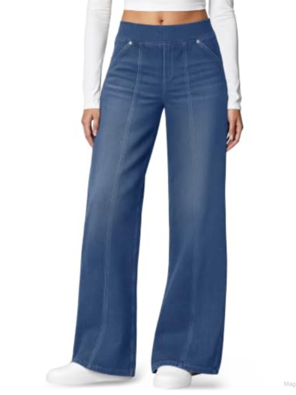 High Waisted Wide Leg Stretchy Pull On Jeans for Women